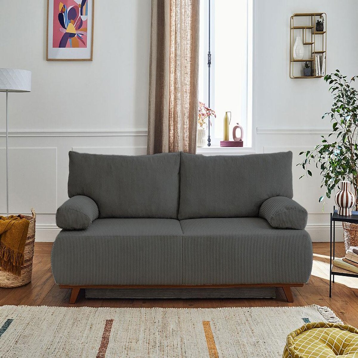 BEST MOBILIER Cristal - canapé 3 places - convertible avec coffre - en velours côtelé