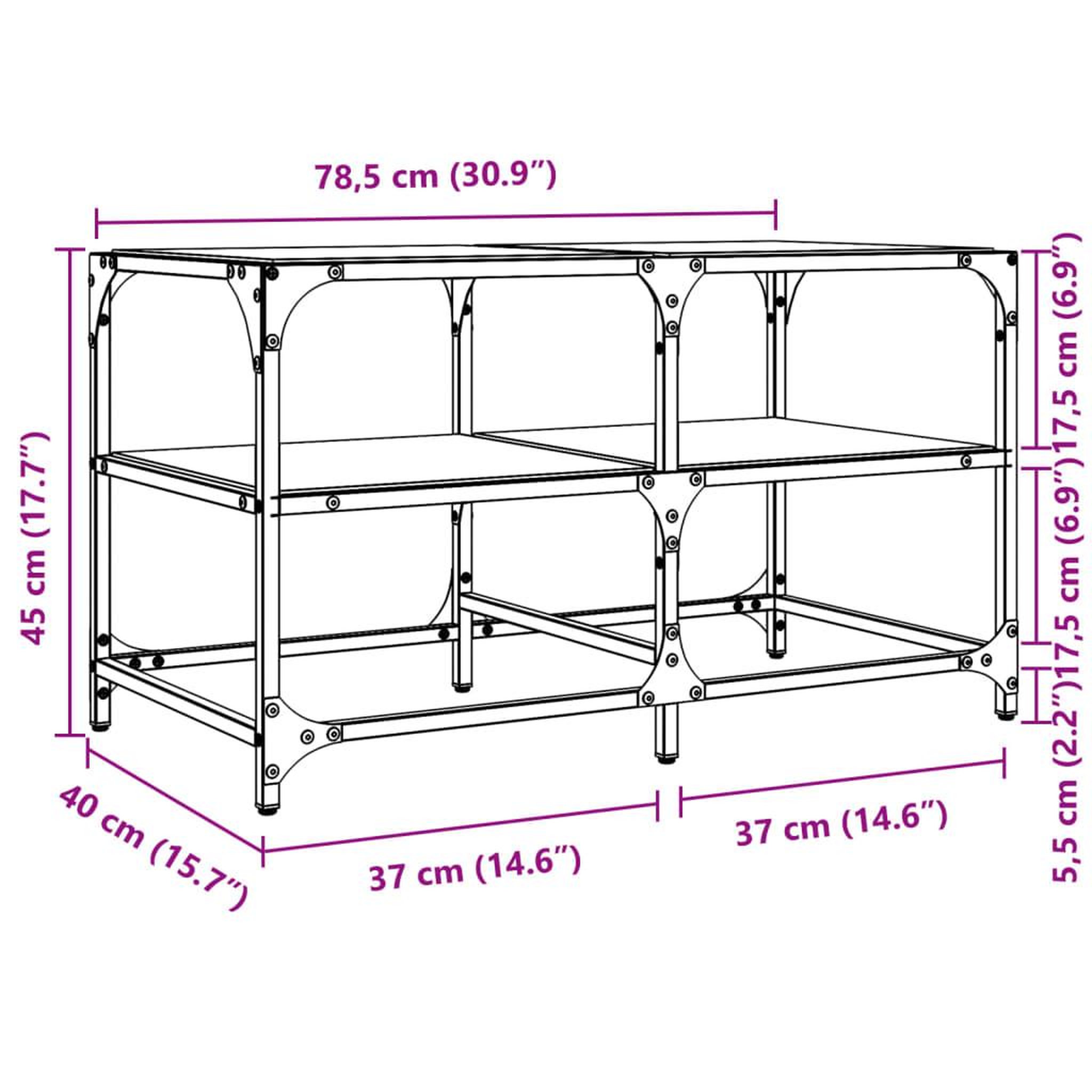 Voir la diapositive 6 : VIDAXL Table basse avec dessus en verre transparent 78,5x40x45cm acier