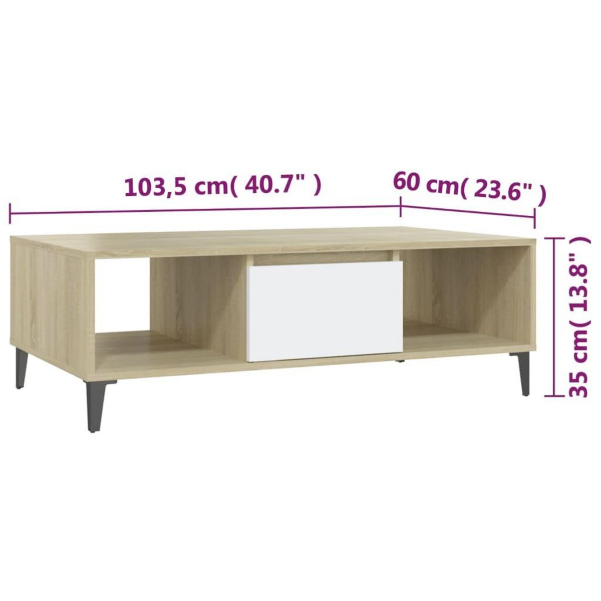 VIDAXL Table basse blanc chene sonoma 103,5x60x35 cm bois d'ingenierie