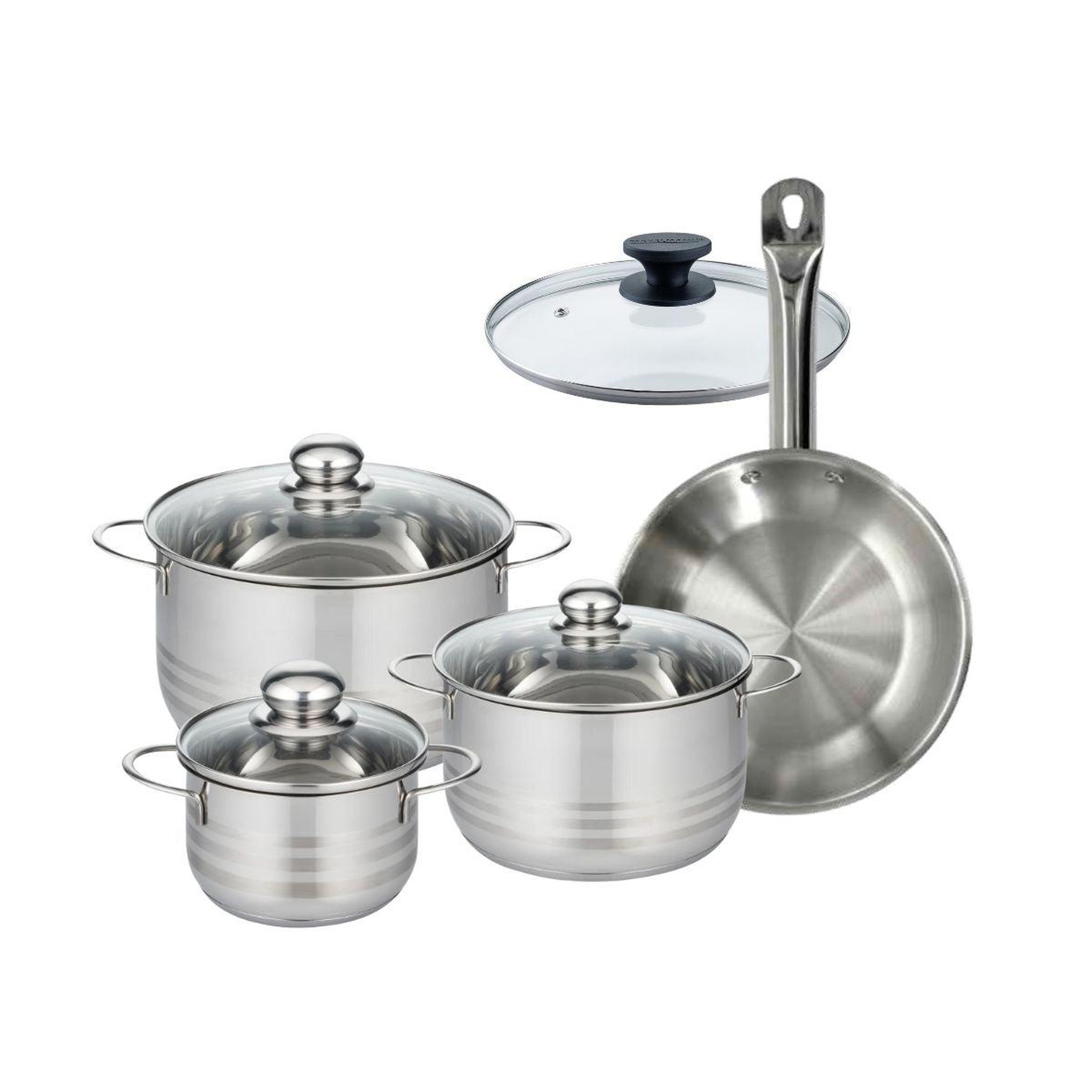 Fackelmann Batterie de cuisine avec 1 poêle 24 cm 1 couvercle et 3 faitouts 16/20/24 cm sans pfas fackelmann eterna brillant avec couvercles