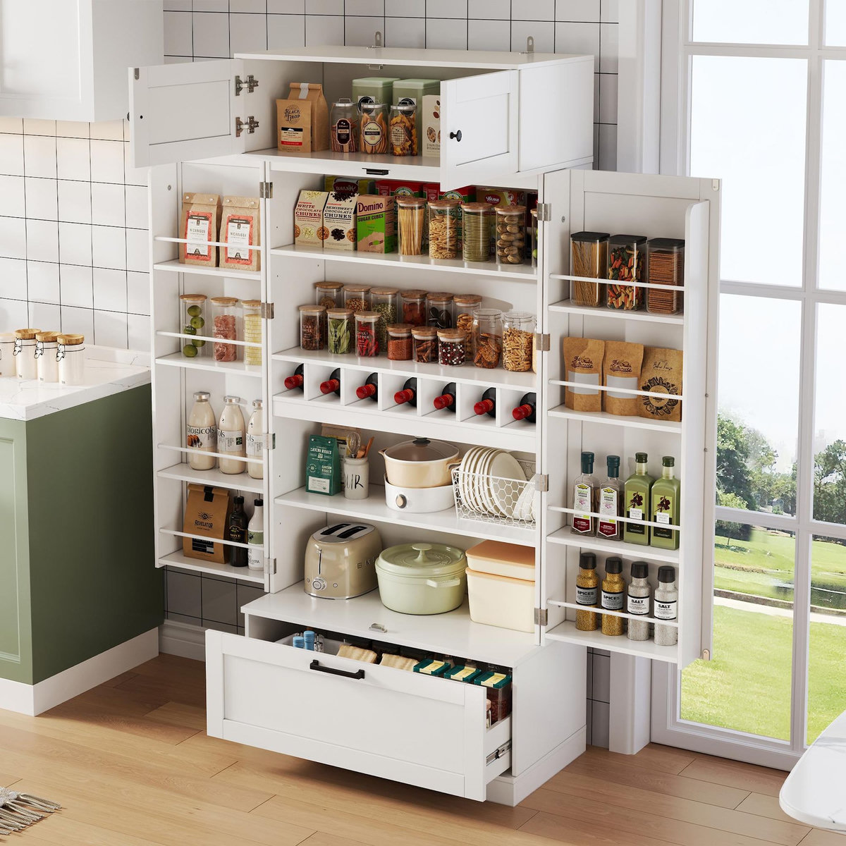 MERAX Buffet de cuisine 4 portes 1 tiroir - 80 cm blanc mdf