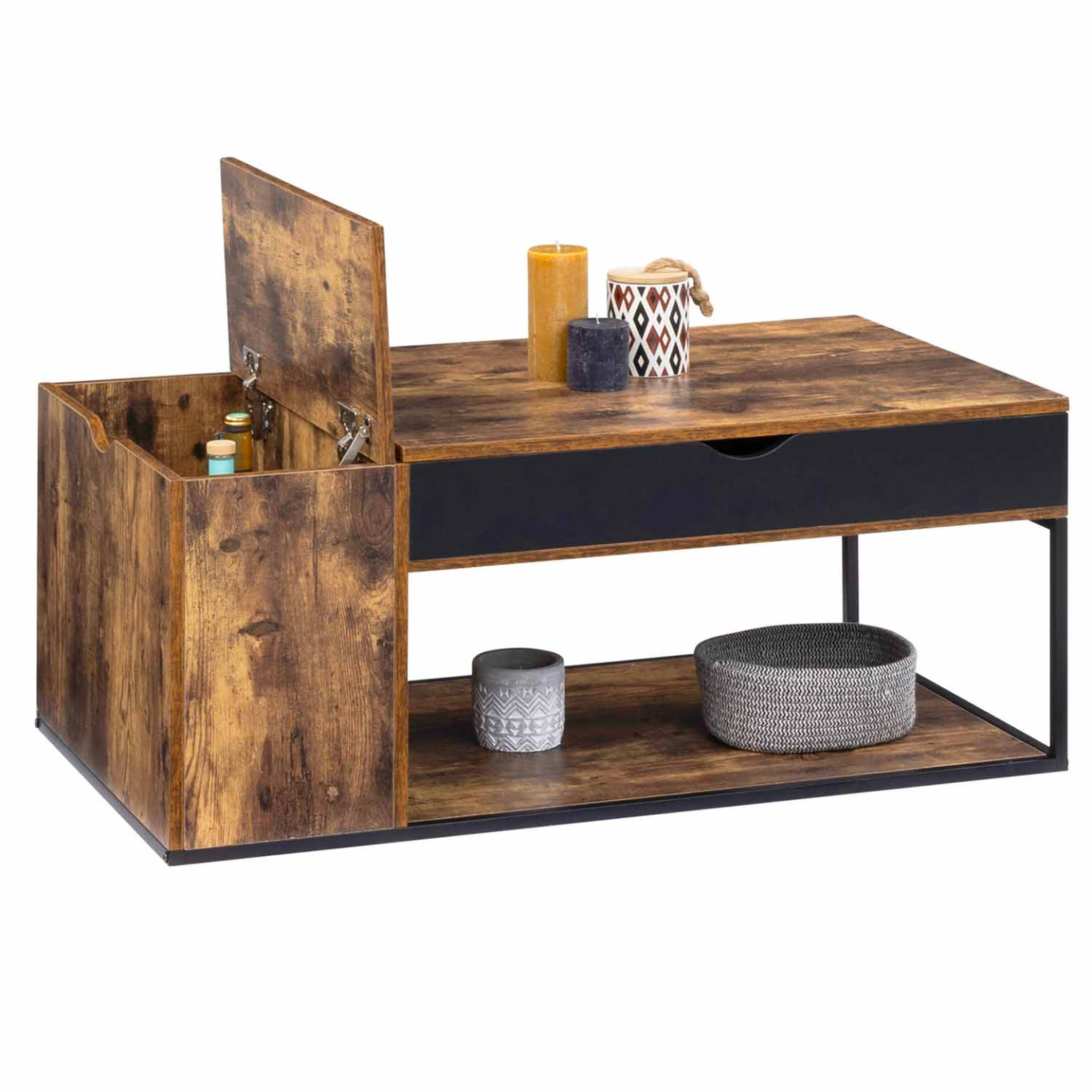 Voir la diapositive 4 : ID MARKET Table basse plateau relevable rectangulaire chicago avec coffre design industriel