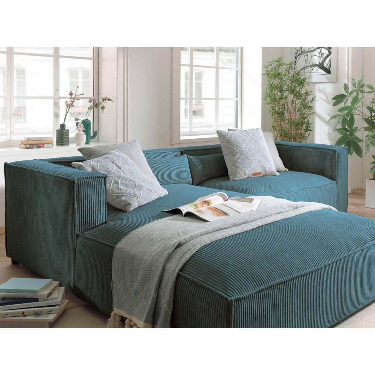 LISA DESIGN Ela - canapé d'angle gauche 4 places - en velours côtelé - style contemporain