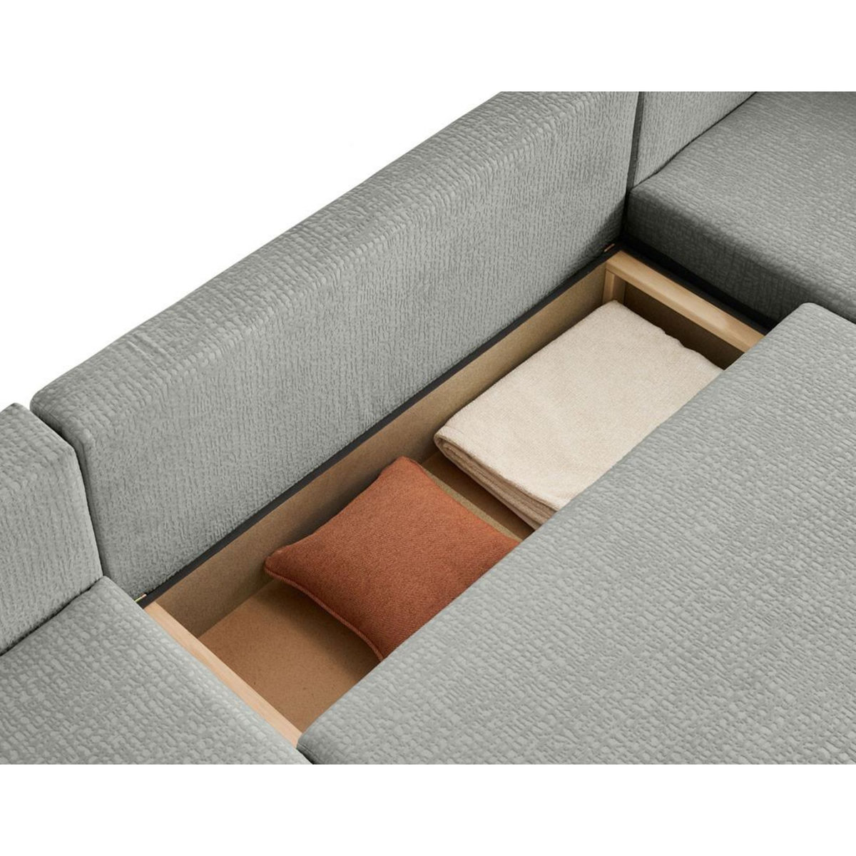 BEST MOBILIER Topaze - canapé panoramique en u - 7 places - convertible avec coffre - en tissu velours relief