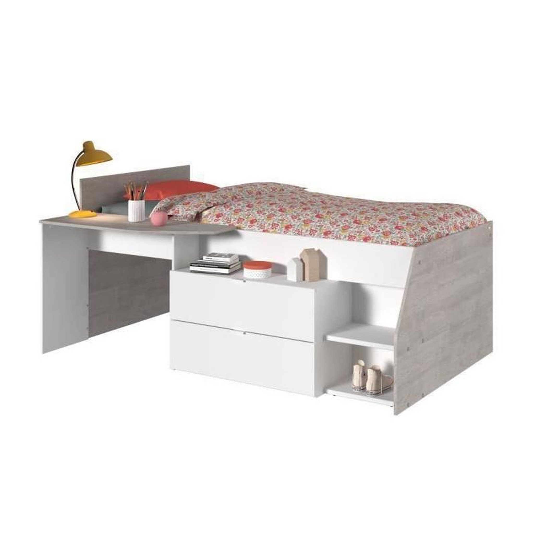 PARISOT KIM Lit combine enfant contemporain decor chene silex et blanc - l 90 x L 190 ou 200 cm