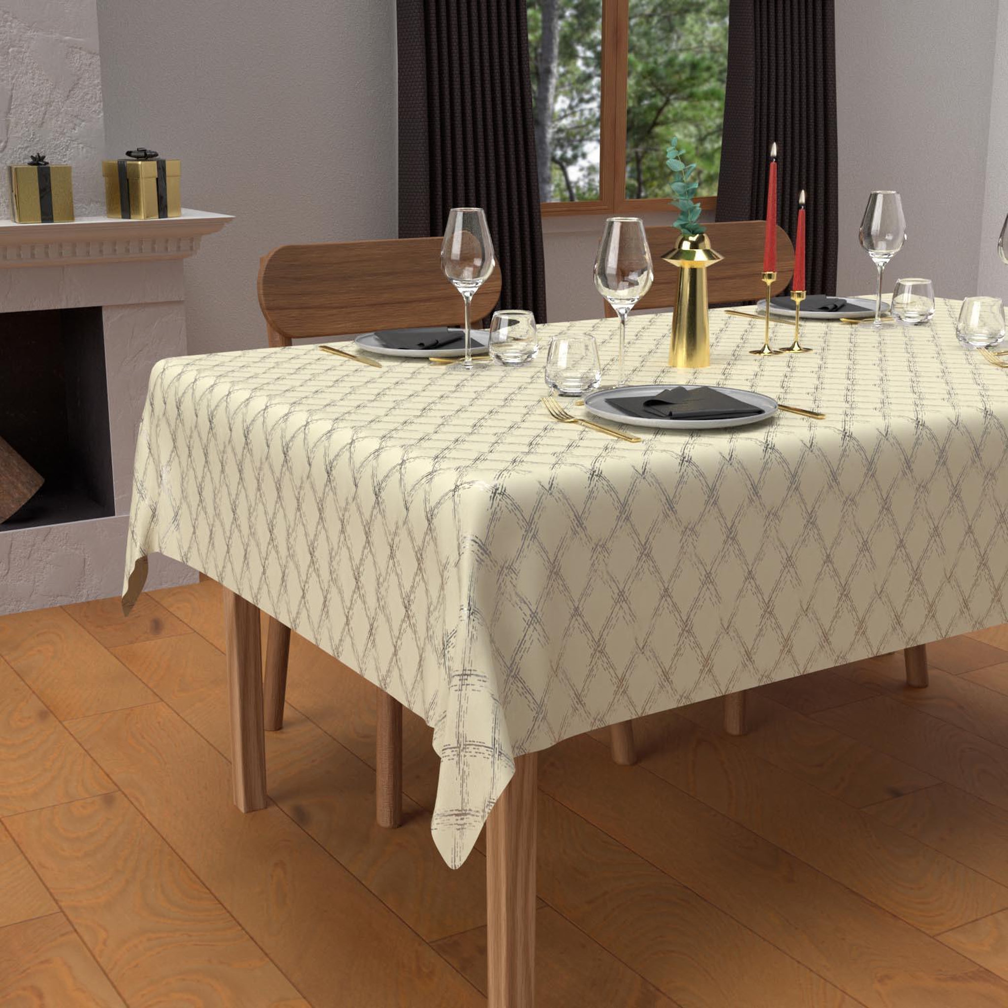 Voir la diapositive 1 : SOLEIL D'OCRE Nappe festive anti-tâches en pur coton CELESTE, par Soleil d'Ocre