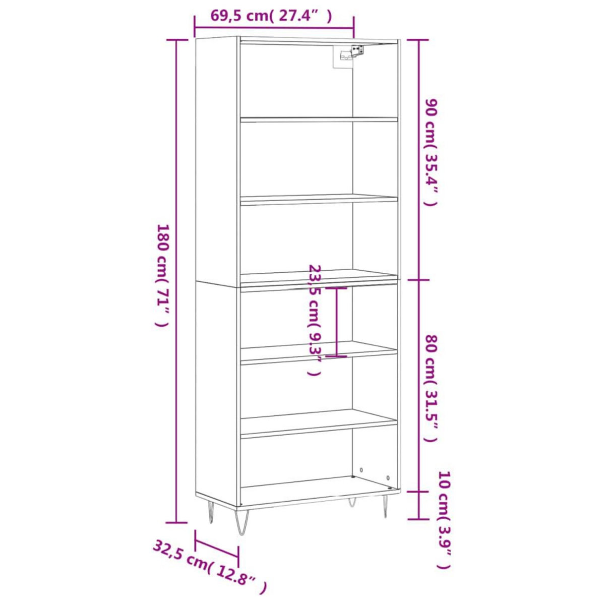 VIDAXL Buffet noir 69,5x32,5x180 cm bois d'ingenierie