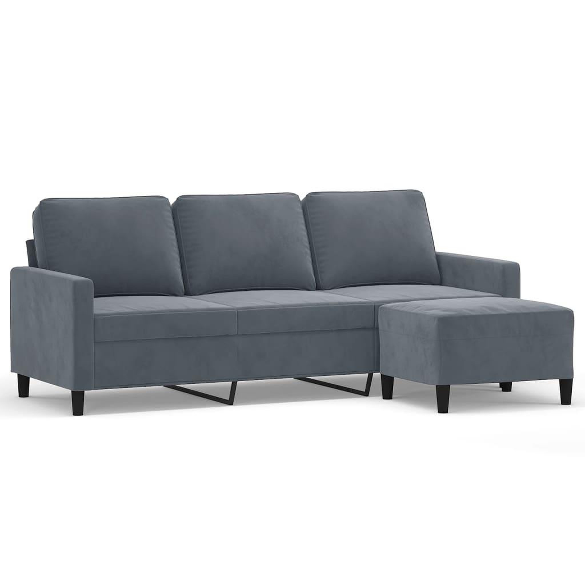 Voir la diapositive 2 : VIDAXL Canape a 3 places avec repose-pieds Gris fonce 180 cm Velours