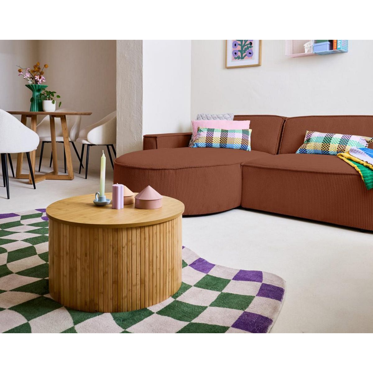 LISA DESIGN Spiaggia - canapé d'angle gauche - forme arrondie - 4 places - en velours côtelé