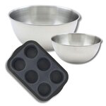 ZENKER Lot de pâtisserie avec 1 Moule à muffins en silicone fibre de verre, 1 spatule Zenker et 2 bols à mixer en inox Fackelmann