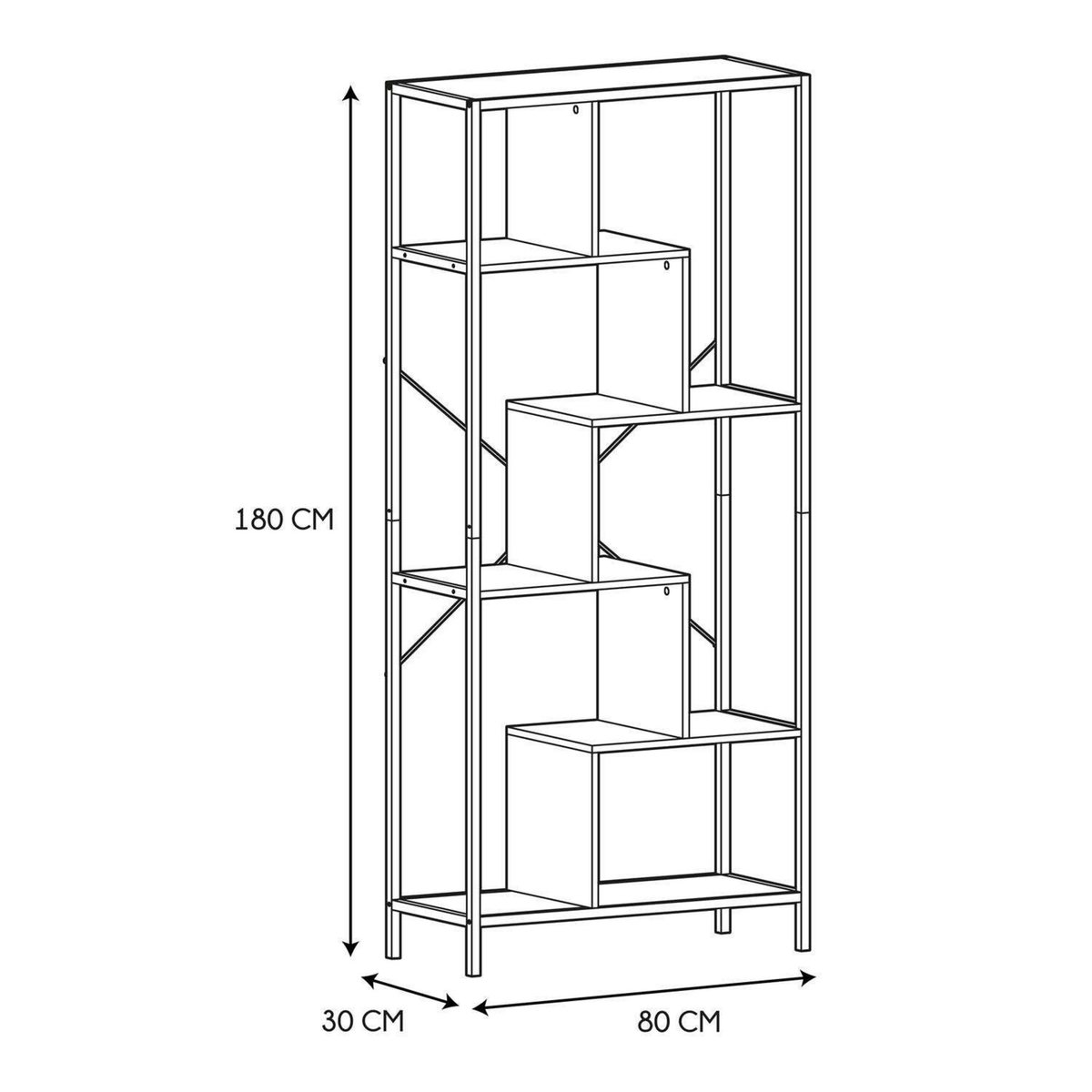 The Home Deco Factory Etagère en bois et métal EDISON - H. 180 cm - Blanc et marron