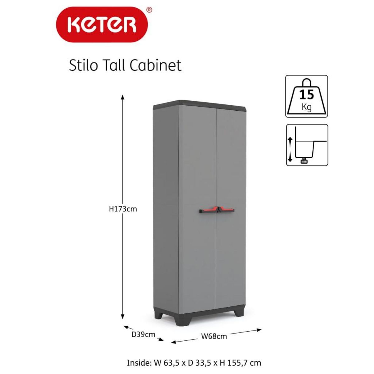 Keter Keter Armoire de rangement avec etageres Stilo Gris et noir 173 cm