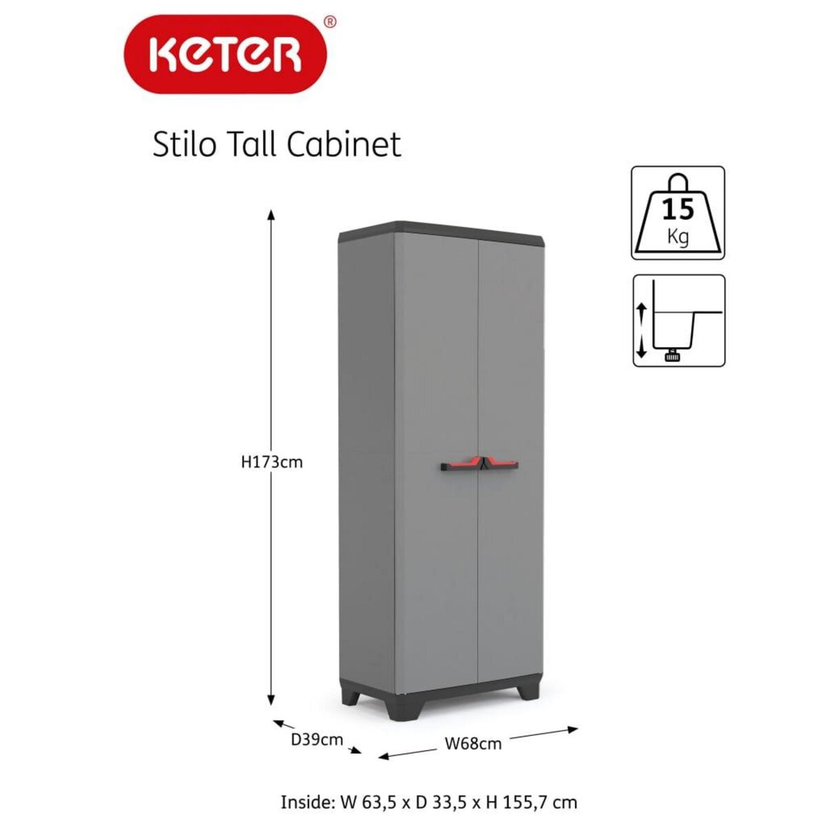 Keter Keter Armoire de rangement avec etageres Stilo Gris et noir 173 cm