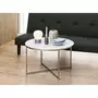 TOILINUX Table basse ronde effet marbre en verre et métal - L.80 cm x H. 45 cm - Blanc