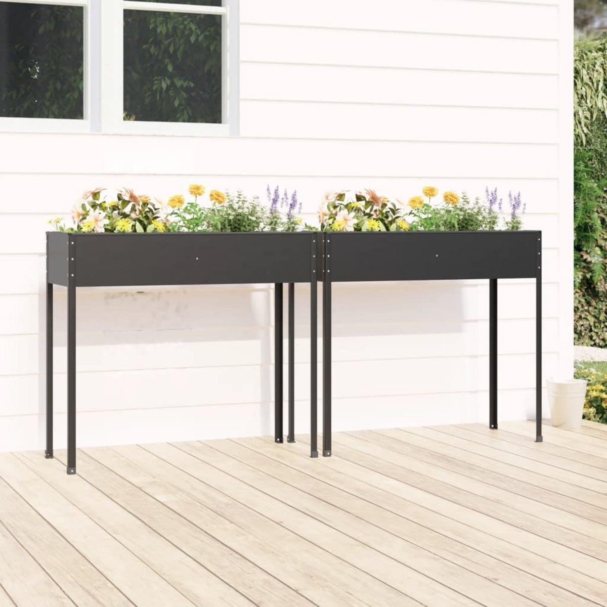 VIDAXL Jardinieres 2 pcs Anthracite Acier galvanise