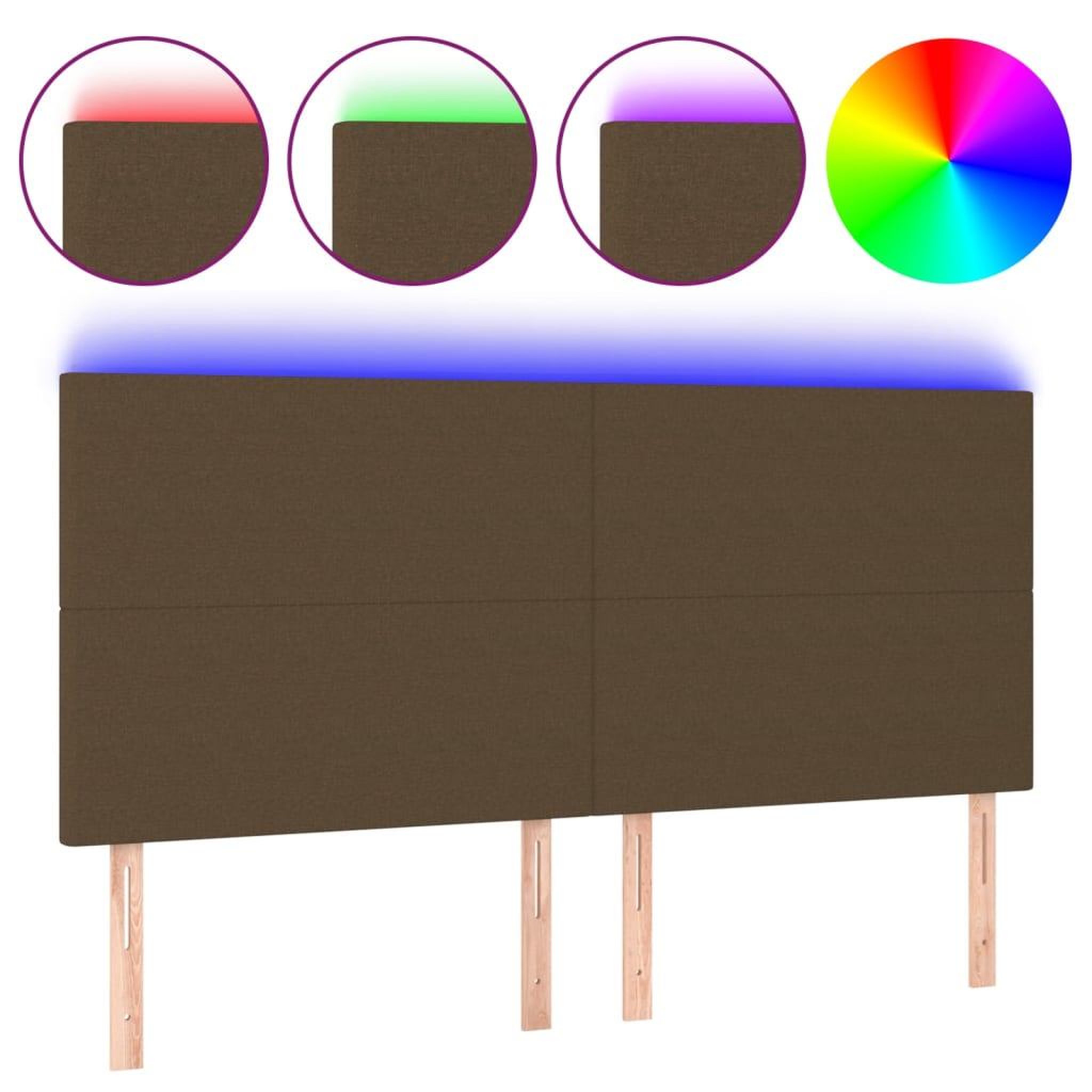 Voir la diapositive 2 : VIDAXL Tete de lit a LED Marron fonce 160x5x118/128 cm Tissu