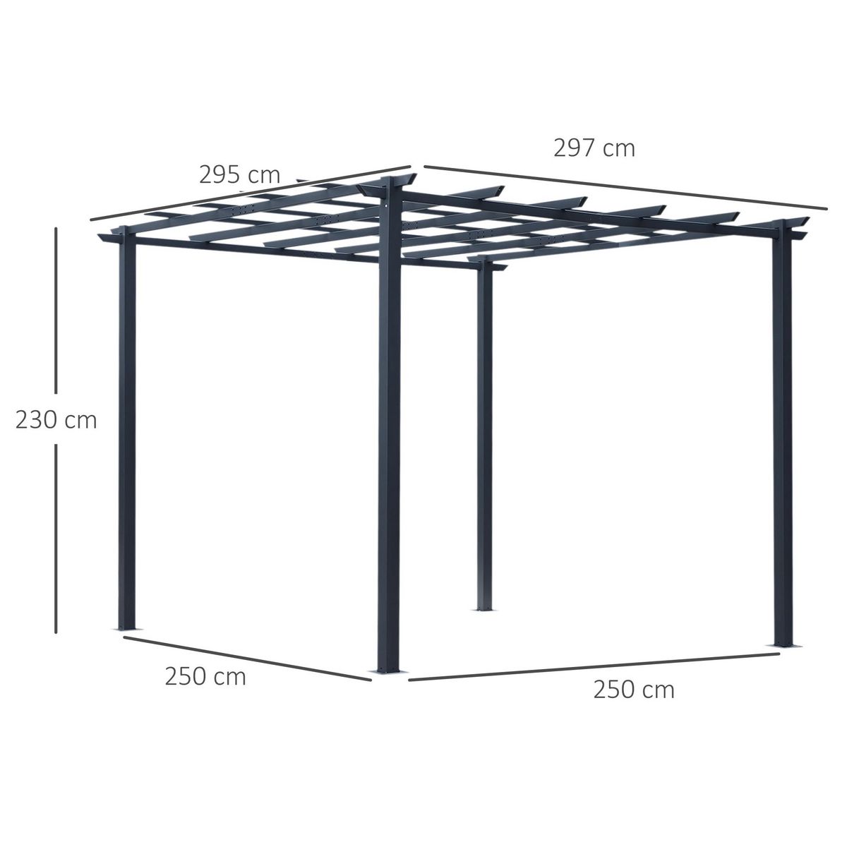 OUTSUNNY Pergola autoportante style contemporain - toit terrasse à décorer - dim. 3L x 3l x 2,3H m - métal époxy anticorrosion noir