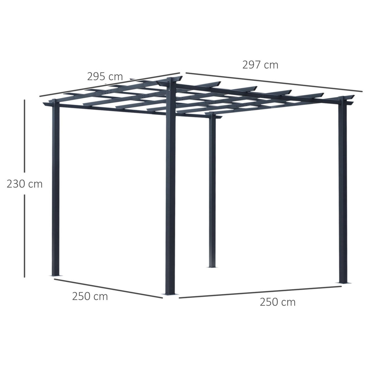 OUTSUNNY Pergola autoportante style contemporain - toit terrasse à décorer - dim. 3L x 3l x 2,3H m - métal époxy anticorrosion noir