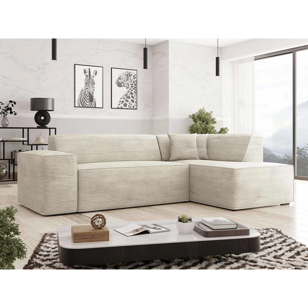 BEST MOBILIER Duchamp - canapé d'angle droit 5 places - en velours côtelé