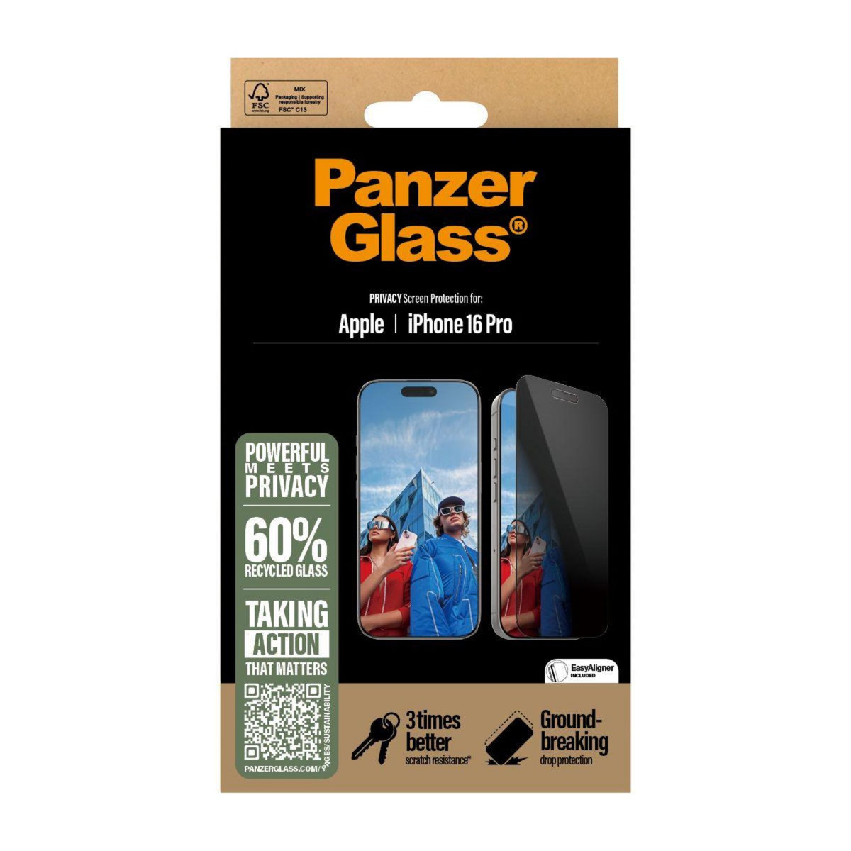 PANZERGLASS Protège écran iPhone 16 Pro Privacy verre trempé