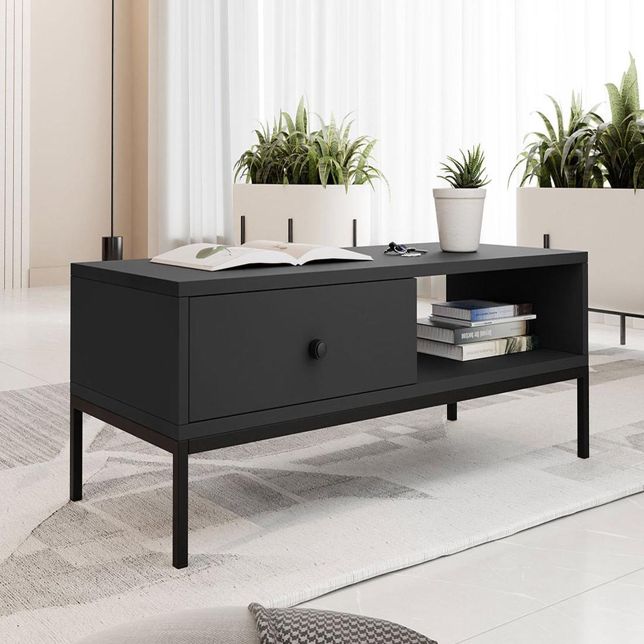 Voir la diapositive 4 : BEST MOBILIER Filipo - table basse - 1 tiroir et 1 niche - 90 cm