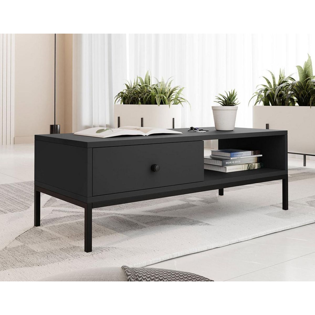 BEST MOBILIER Filipo - table basse - 1 tiroir et 1 niche - 90 cm