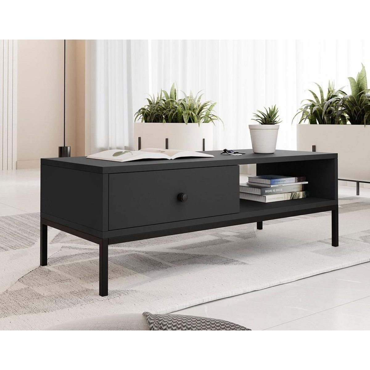 BEST MOBILIER Filipo - table basse - 1 tiroir et 1 niche - 90 cm