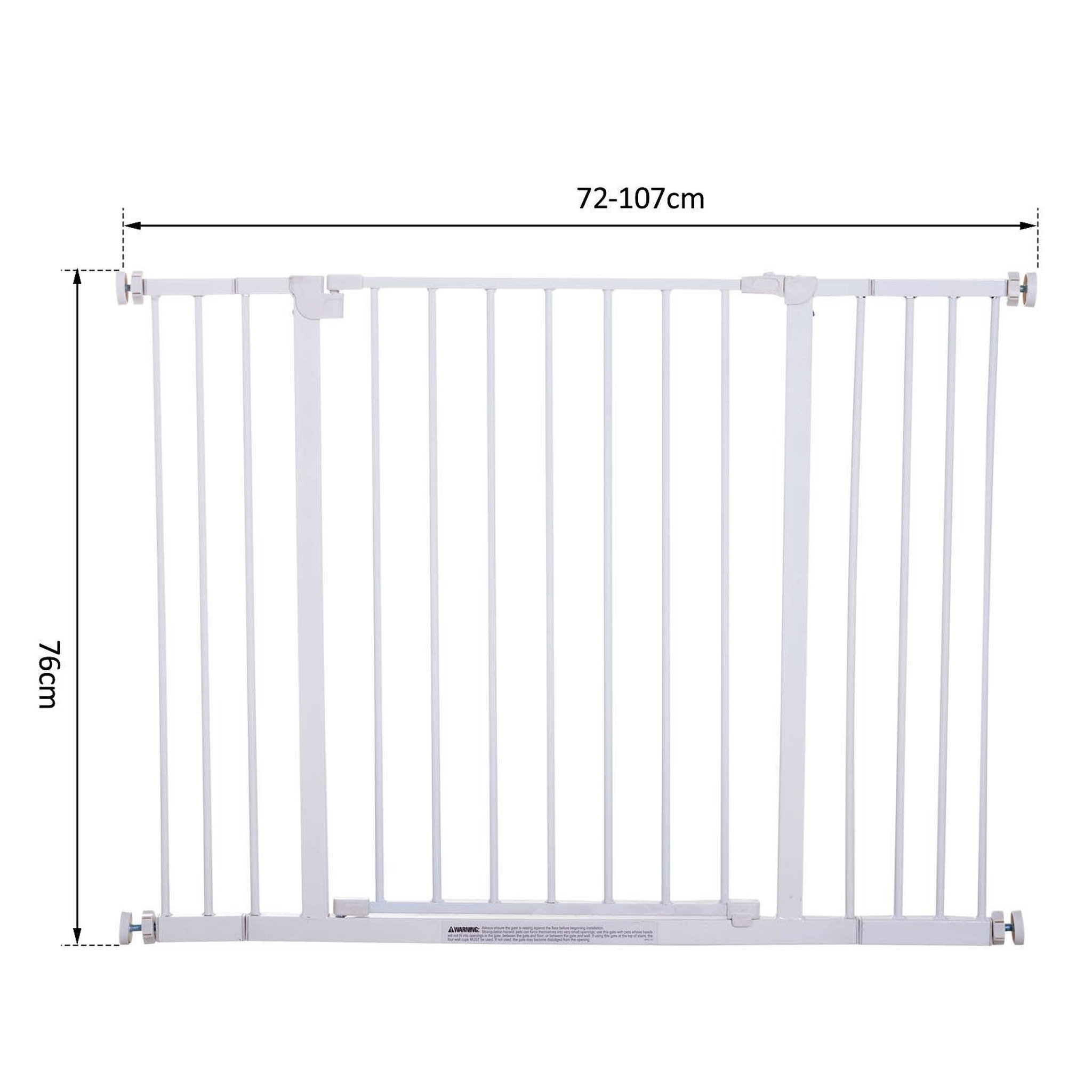 Voir la diapositive 3 : PAWHUT Barrière de sécurité longueur réglable dim. 76-107l x 76h cm sans perçage métal plastique blanc