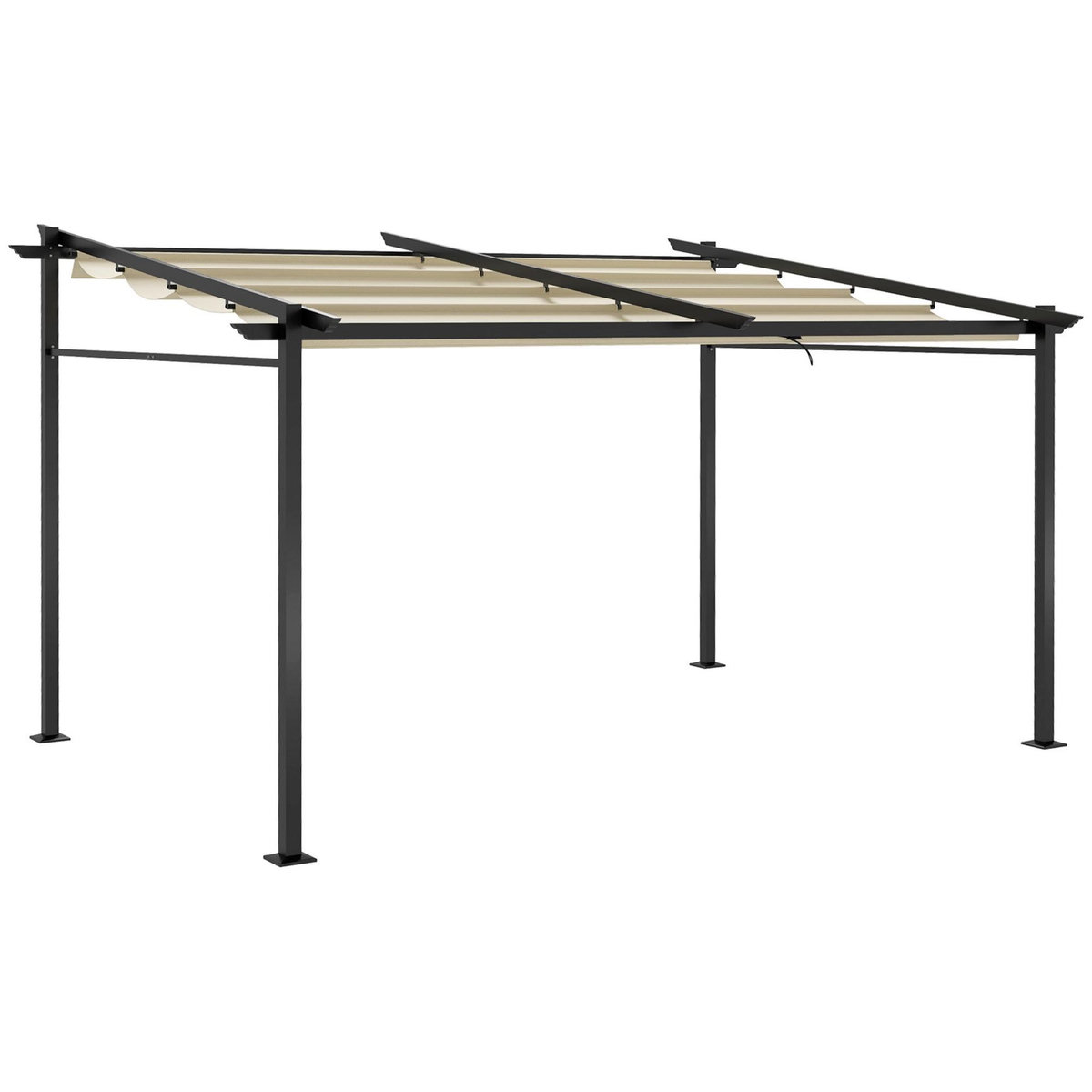 OUTSUNNY Pergola rétractable 3,97L x 2,95l x 2,3H m structure alu. métal époxy polyester beige