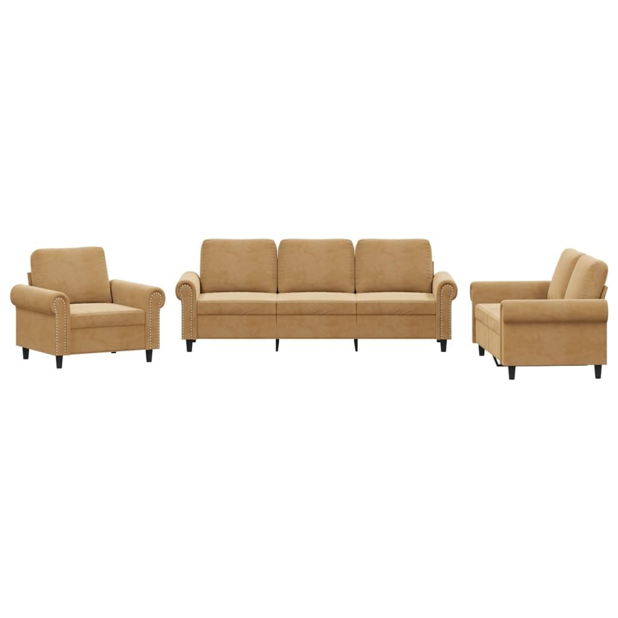 Voir la diapositive 2 : VIDAXL Ensemble de canapes 3 pcs avec coussins Marron Velours