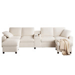 MERAX Canapé d'angle panoramique fixe 4 places tissu. Coloris disponibles : Beige, Gris