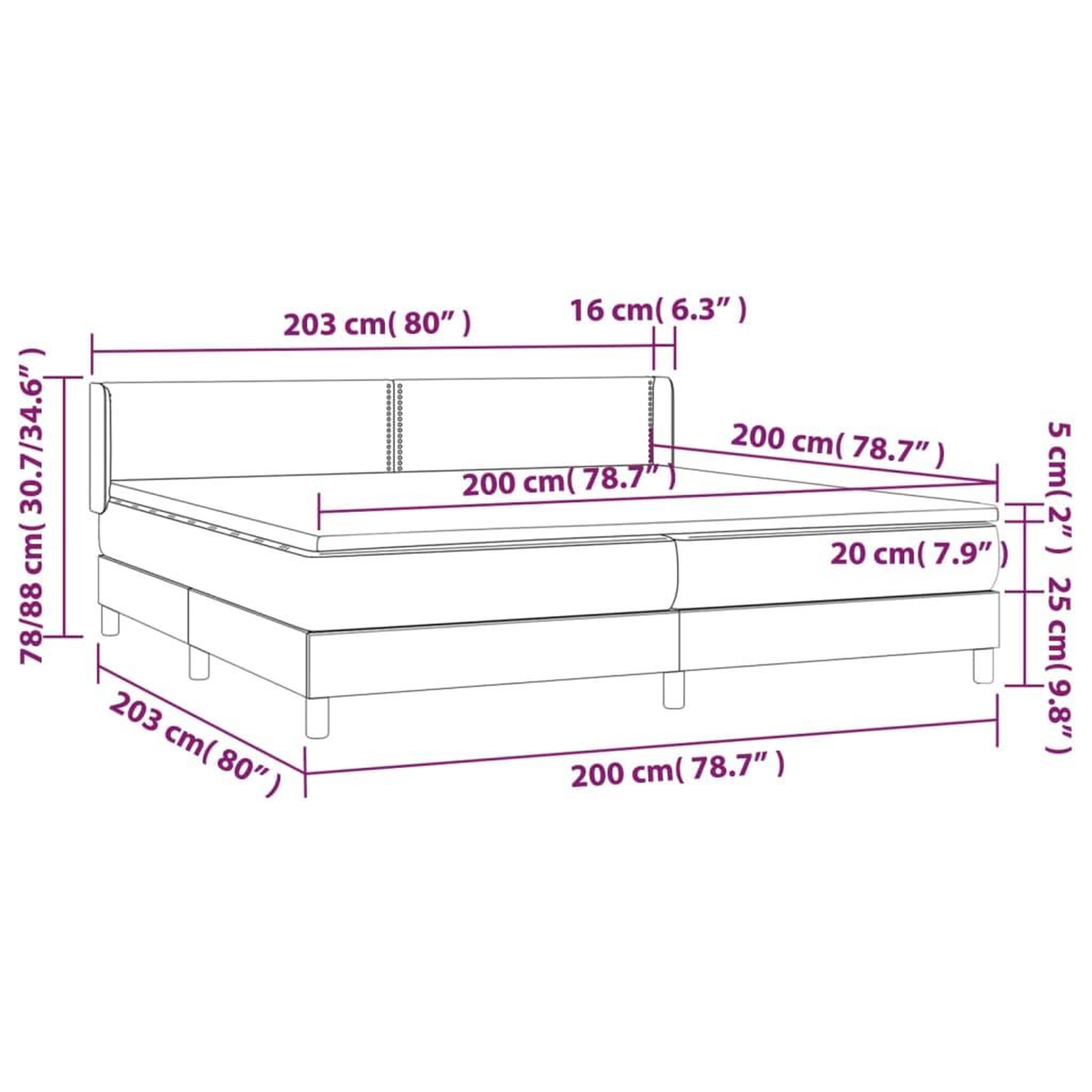 Voir la diapositive 6 : VIDAXL Sommier a lattes de lit et matelas Gris fonce 200x200cm Velours