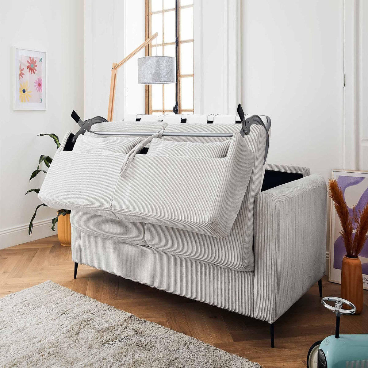 LISA DESIGN Owen - canapé 3 places convertible express couchage quotidien 140 cm matelas 12 cm en velours côtelé