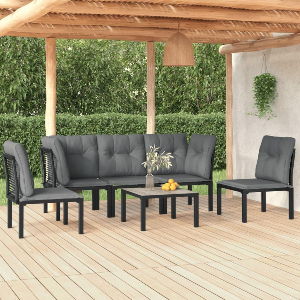 VIDAXL Salon de jardin 6 pcs noir et gris resine tressee