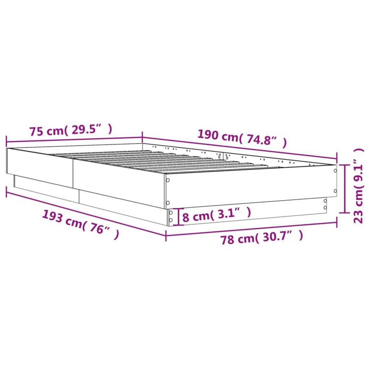 VIDAXL Cadre de lit sans matelas avec lumieres LED blanc 75x190 cm