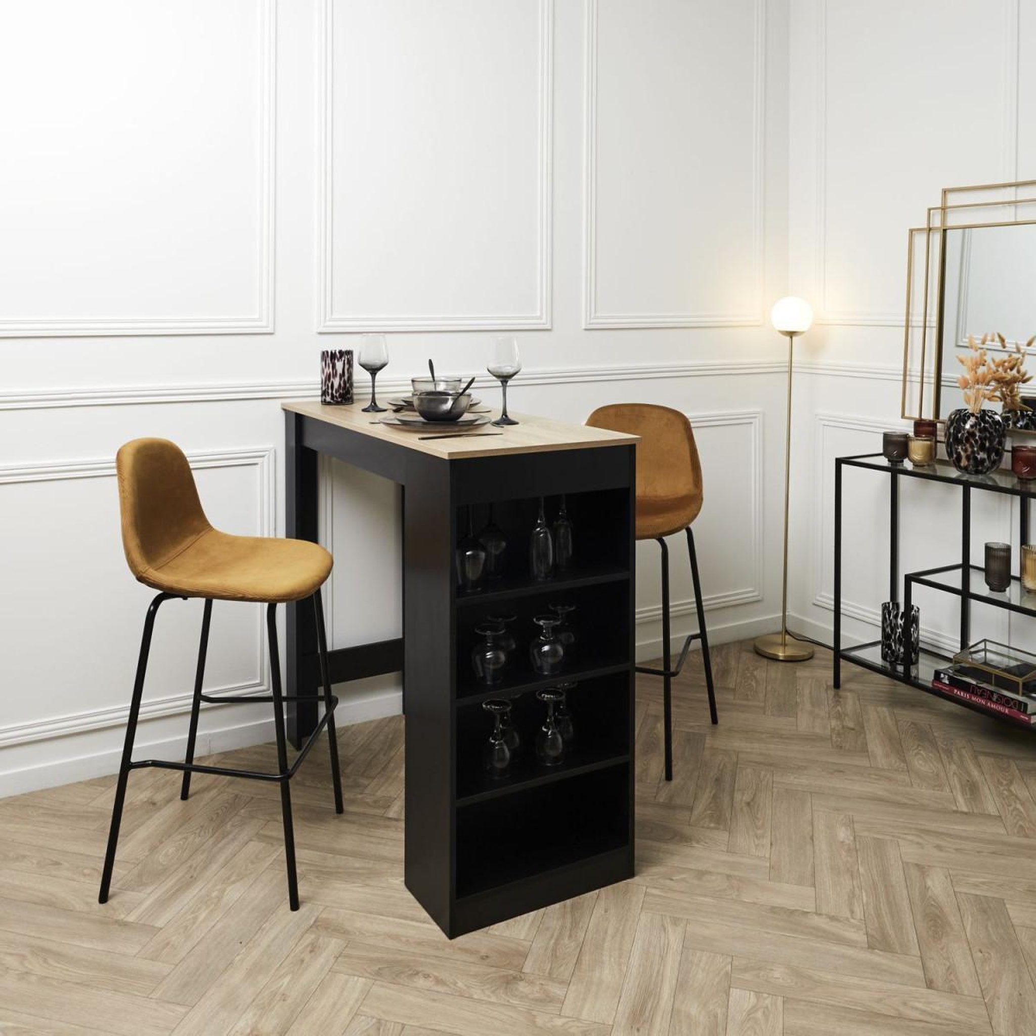 Voir la diapositive 4 : The Home Deco Factory Lot de 2 chaises de bar velours  giulia  100cm jaune