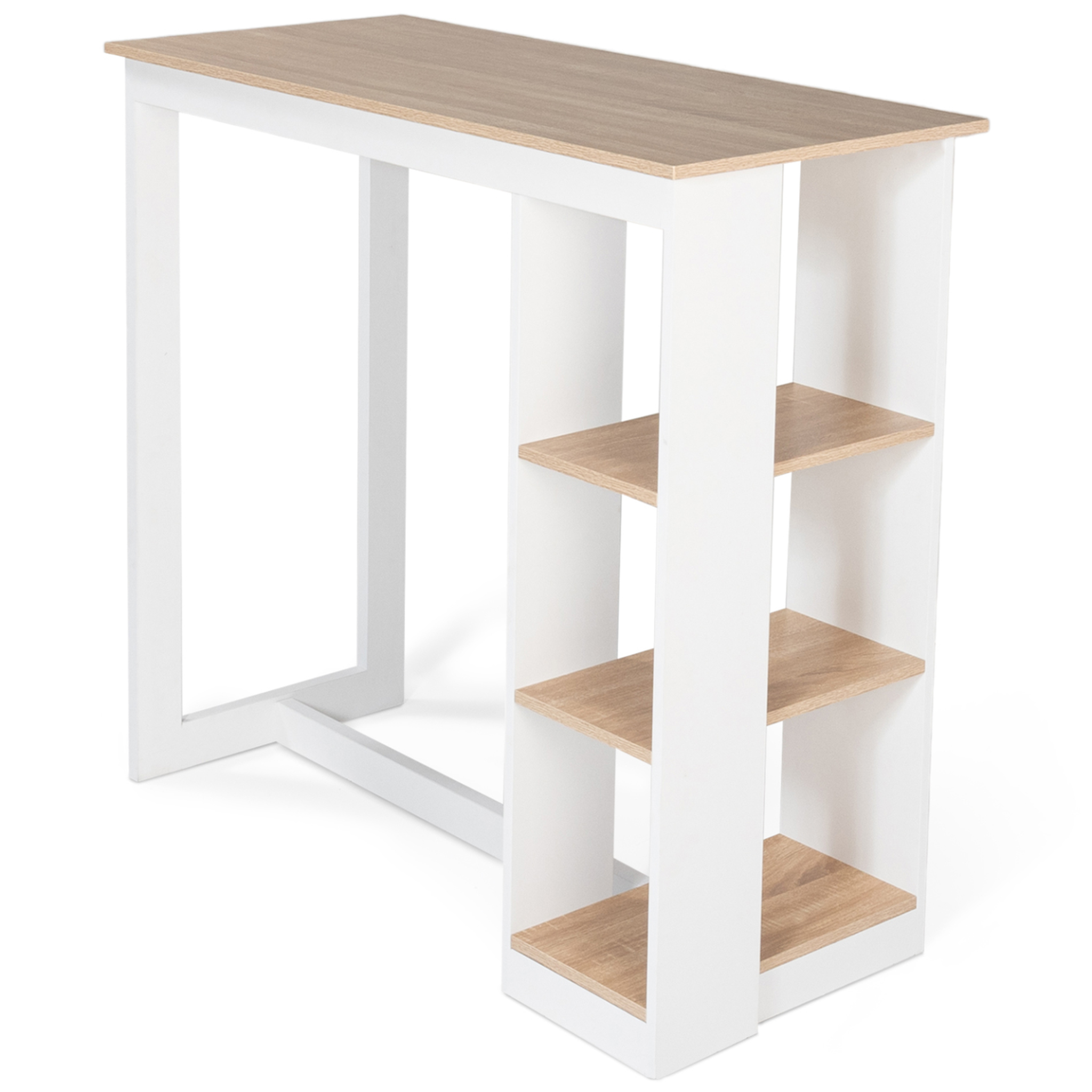 ID MARKET Table de bar barth 2 à 4 personnes ajourée bois blanc et plateau façon hêtre