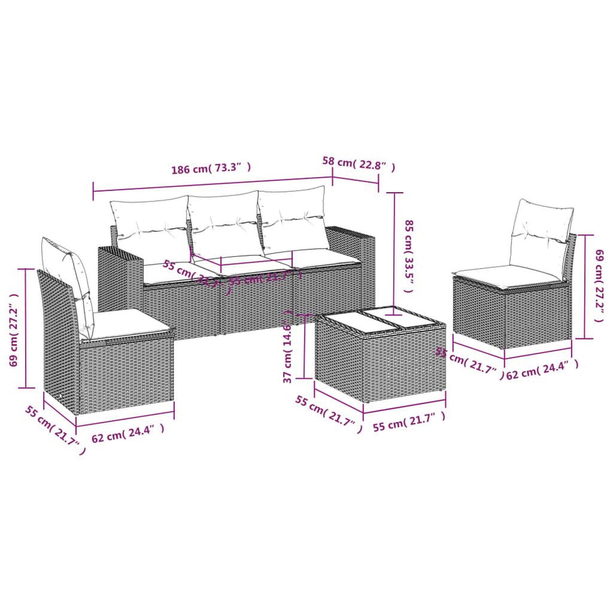 Voir la diapositive 4 : VIDAXL Salon de jardin avec coussins 6 pcs beige resine tressee