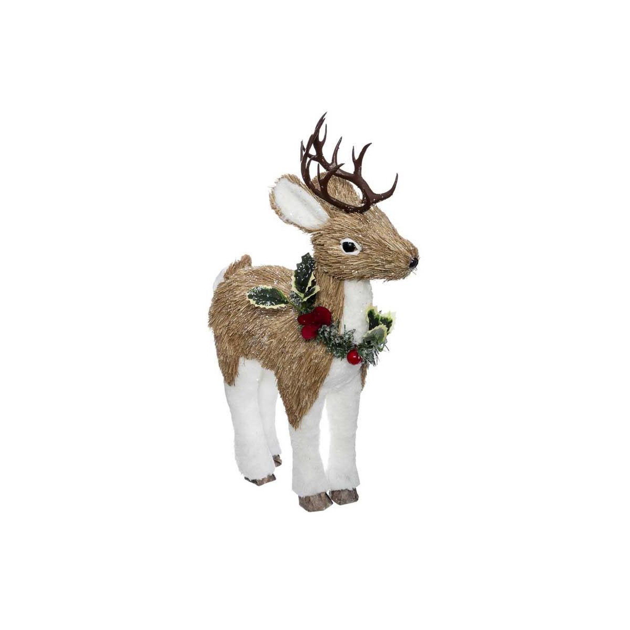 FEERIC LIGHT & CHRISTMAS Renne déco avec collier  bois  38cm marron