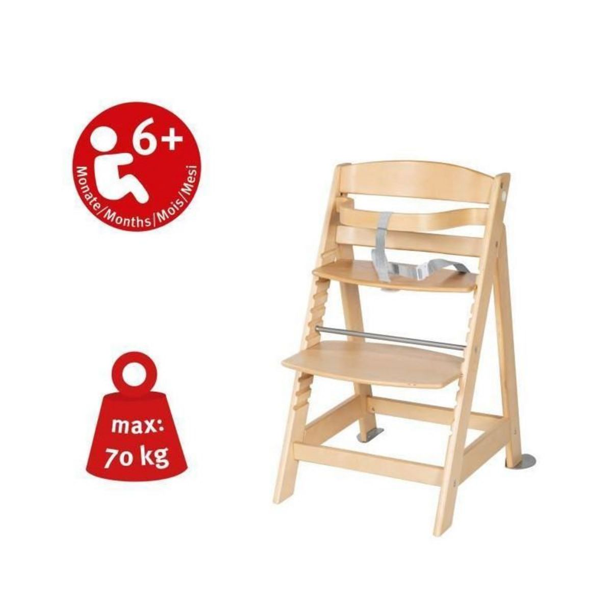 Roba ROBA Chaise Haute Évolutive Born Up 2 en 1 + Transat Inclinable - Sternenzauber - Des la Naissance - Bois Naturel