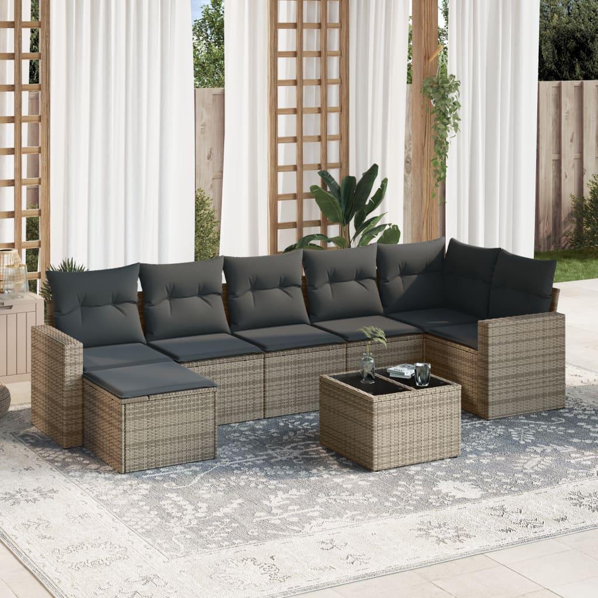 VIDAXL Salon de jardin 8 pcs avec coussins gris resine tressee