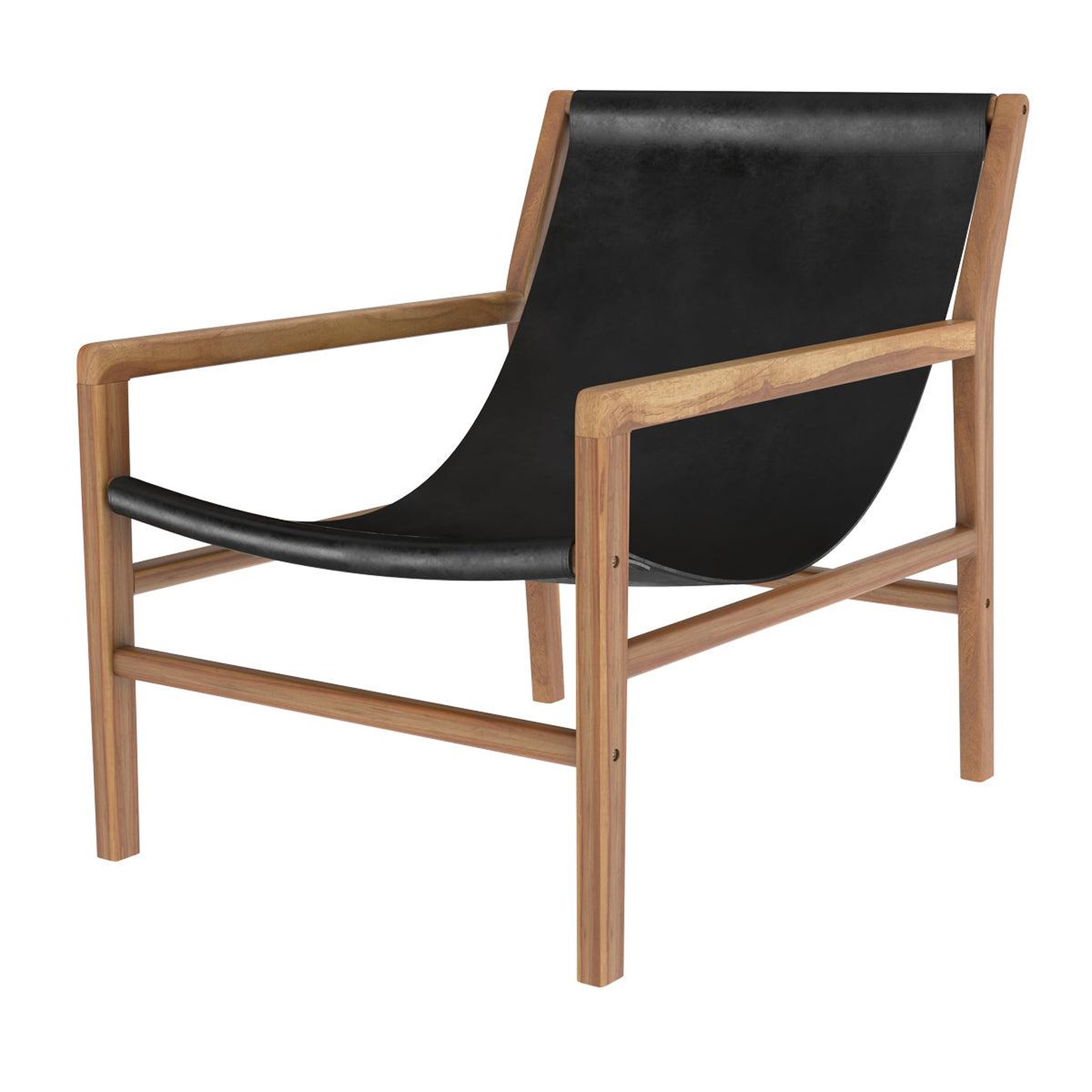 MAISON PAVANE Fauteuil lounge en teck et cuir de vachette noir-apache