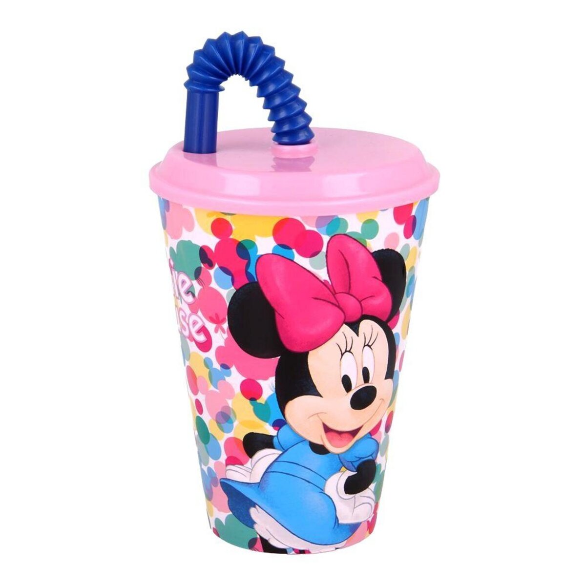 Gobelet avec paille Minnie enfant verre en plastique reutilisable pas cher  