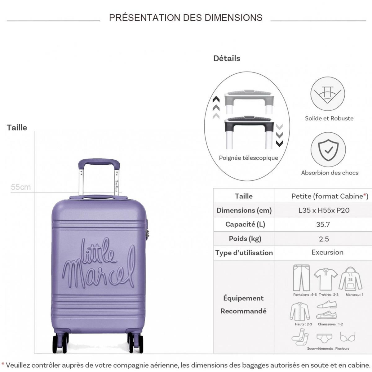 Little Marcel Valise cabine passe-partout rigide 55 cm