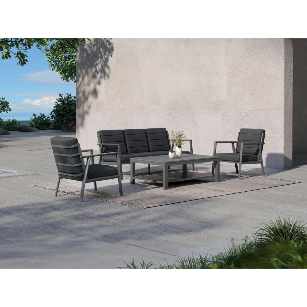 JARDIDECO Salon de jardin Catalina structure aluminium - 5 places - Jardideco