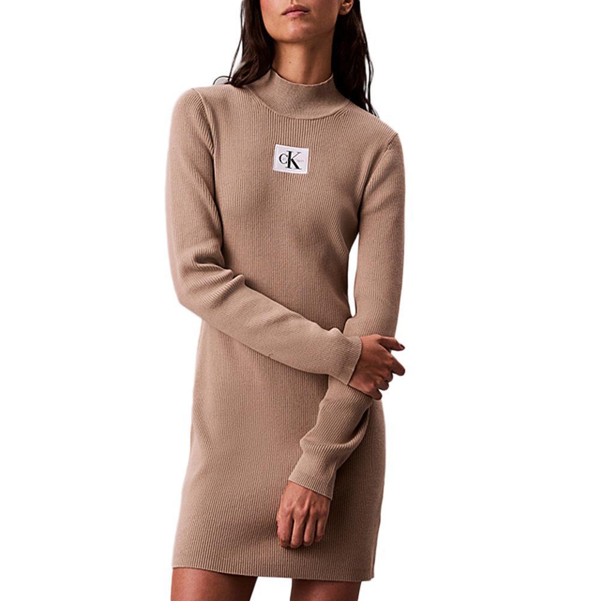 CALVIN KLEIN JEANS Robe Marron Calvin Klein Jeans Neck Mini Dress. Coloris disponibles : Marron