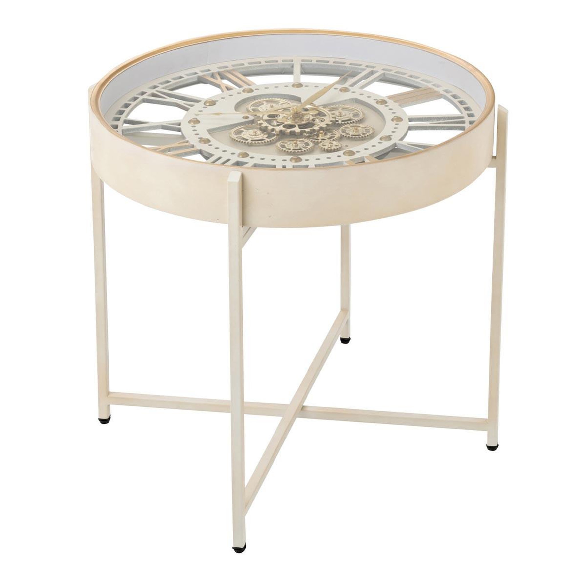 J-LINE Table Basse Horloge  Brice  64cm Blanc
