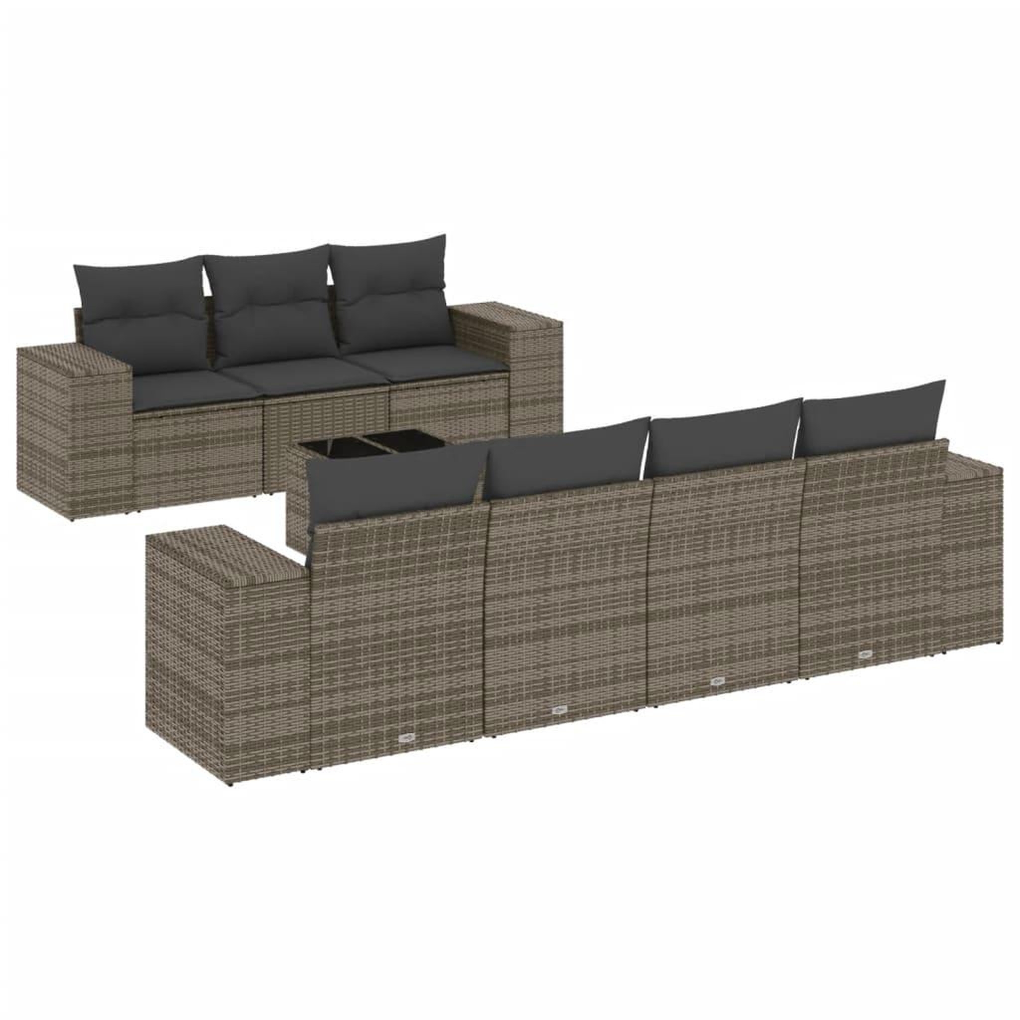 Voir la diapositive 2 : VIDAXL Salon de jardin 8 pcs avec coussins gris resine tressee