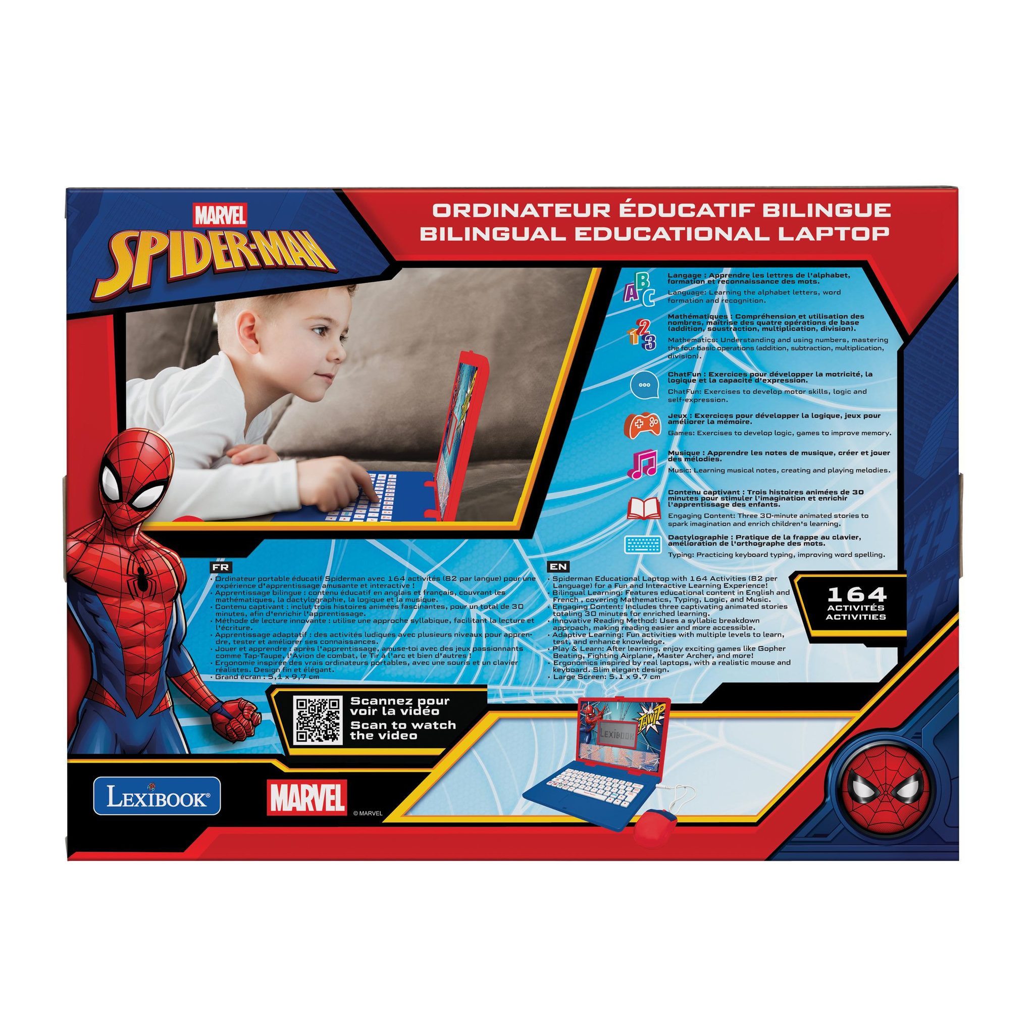 Voir la diapositive 4 : Lexibook Ordinateur éducatif bilingue avec 164 activités au design Spiderman (EN/FR)