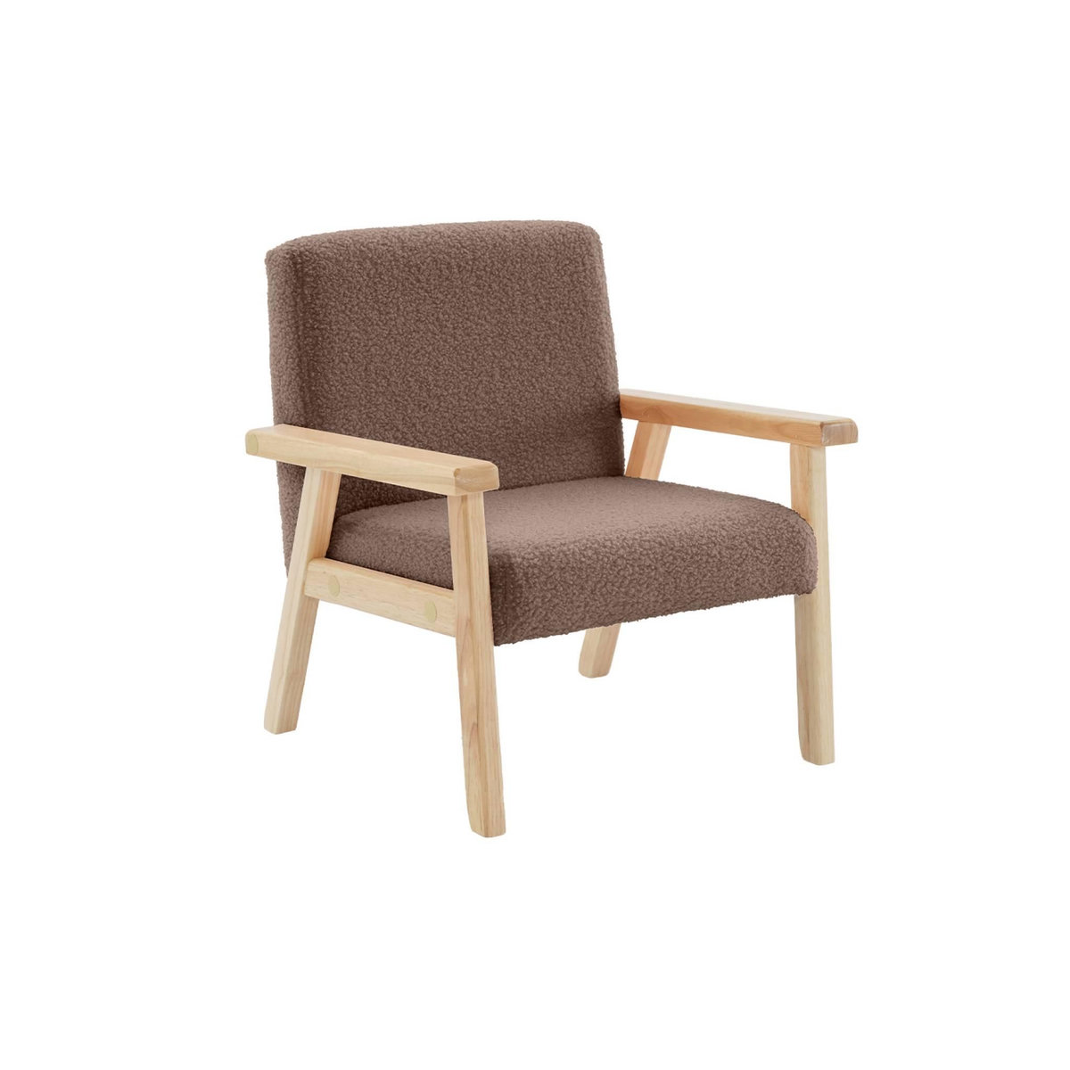 SWEEEK Fauteuil enfant en bois et tissu bouclette taupe. ISAK L 47 x P 43.5 x H 50cm